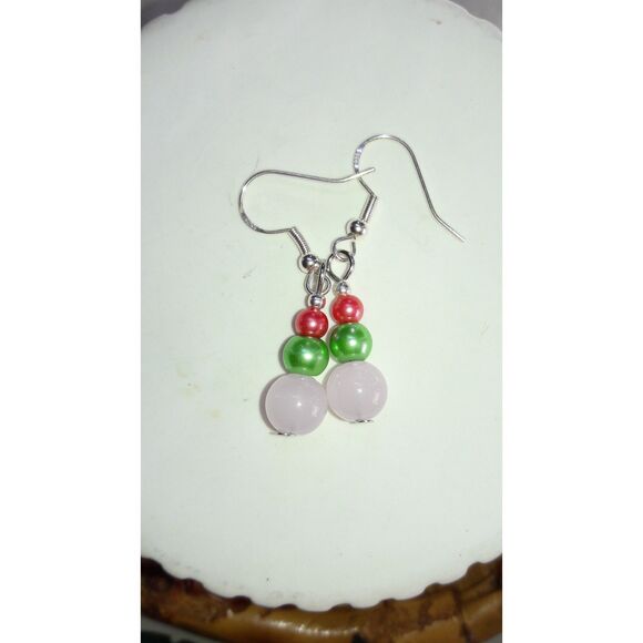 boho earrings 379#mfs Petite rose quartz earrings pink green orange mini bead st - Picture 6 of 10